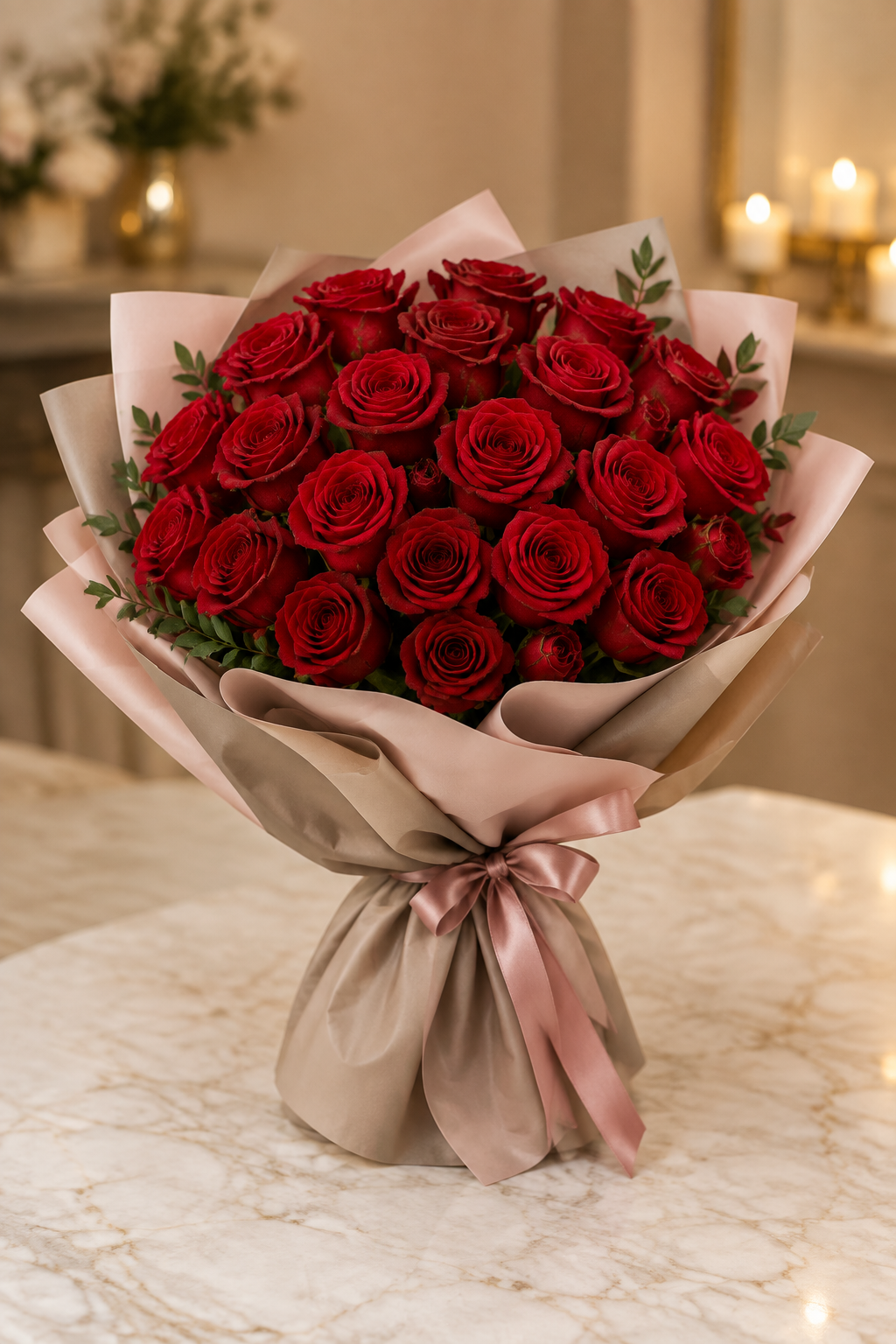 24 Deep Red Rose Luxury Hand-Tied Bouquet
