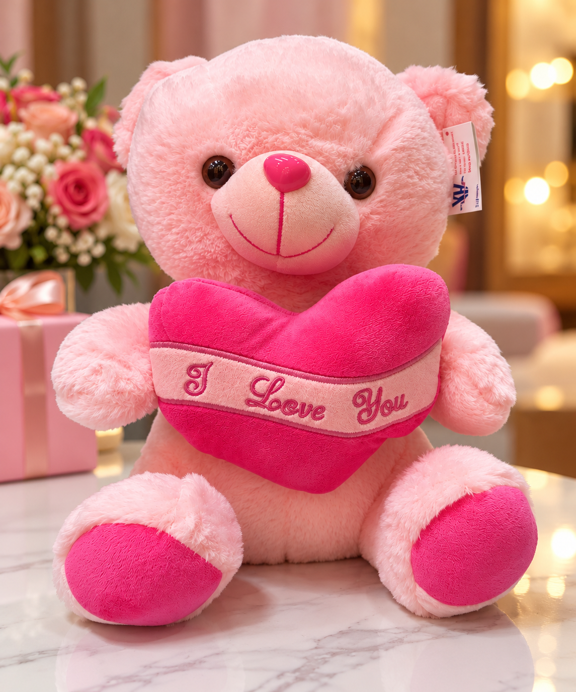 Blush Pink Teddy Bear with Pink Heart