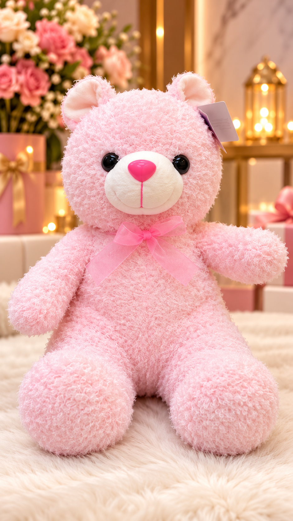 Pink Teddy Bear with Ribbon – Soft & Cuddly Love Gift