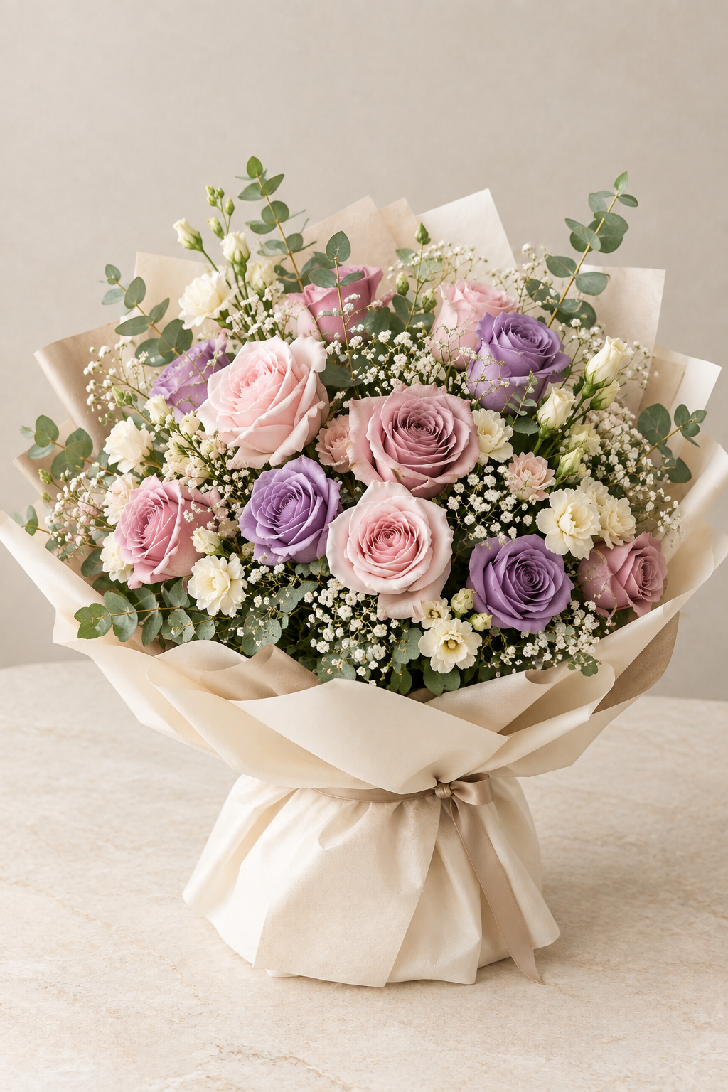 Pink and lavender mixed rose apology bouquet