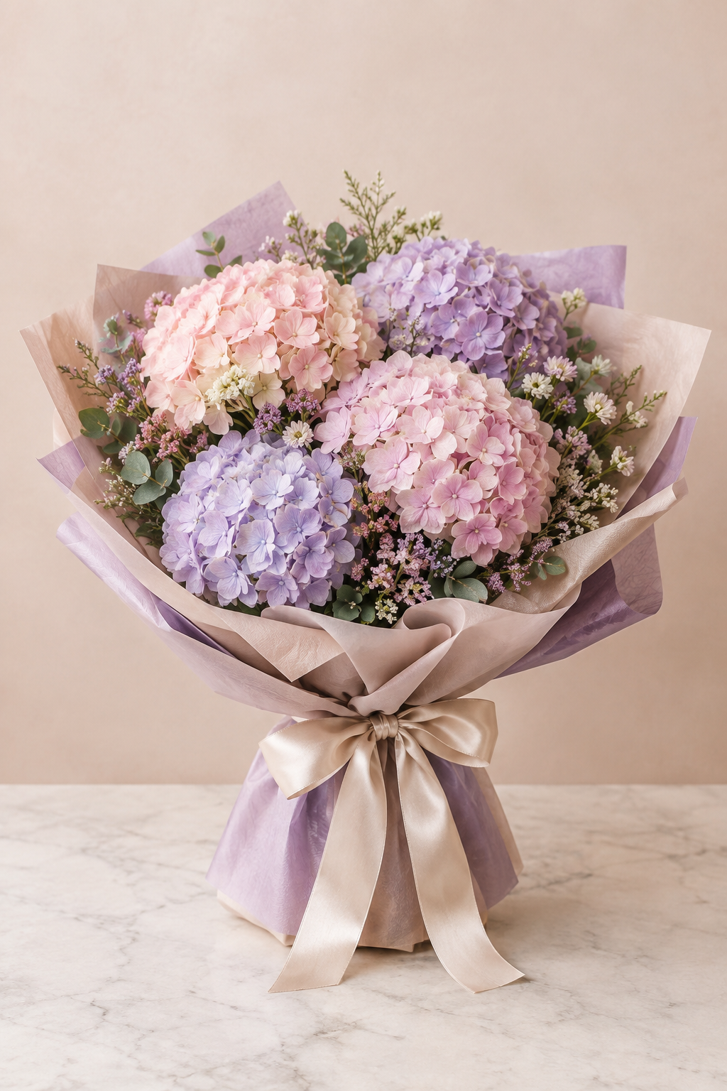 Pastel hydrangea apology bouquet