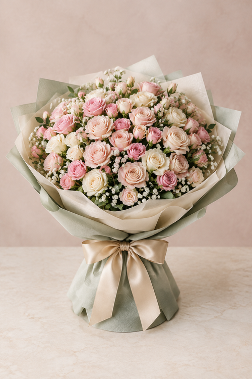 Pink spray rose apology bouquet