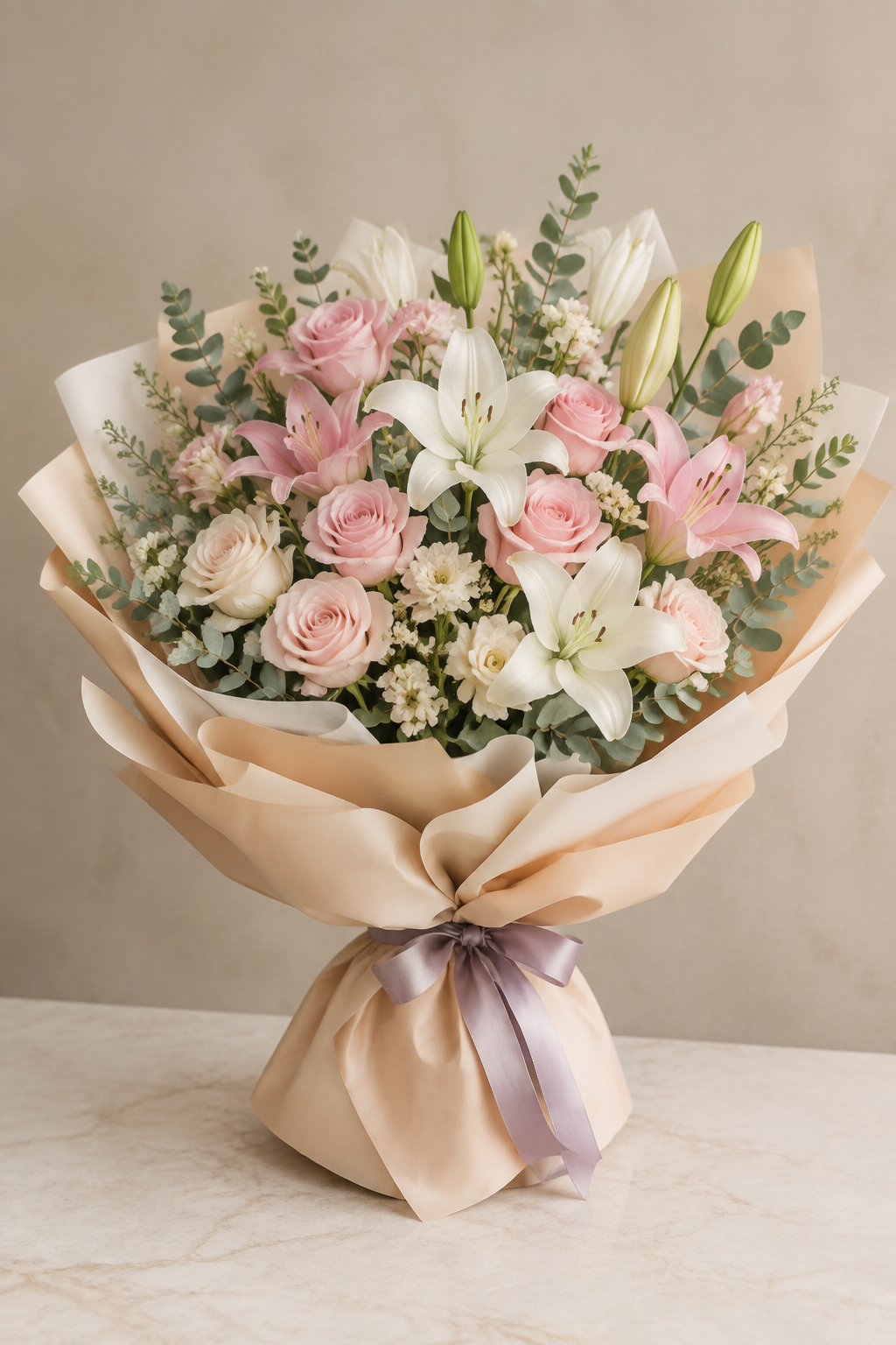 Pink and peach apology bouquet