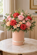Coral & Pink Rose Luxury Blush-Peach Cylinder Box Arrangement