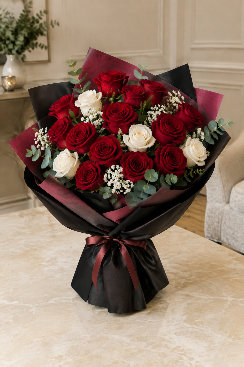 Crimson rose bouquet for him