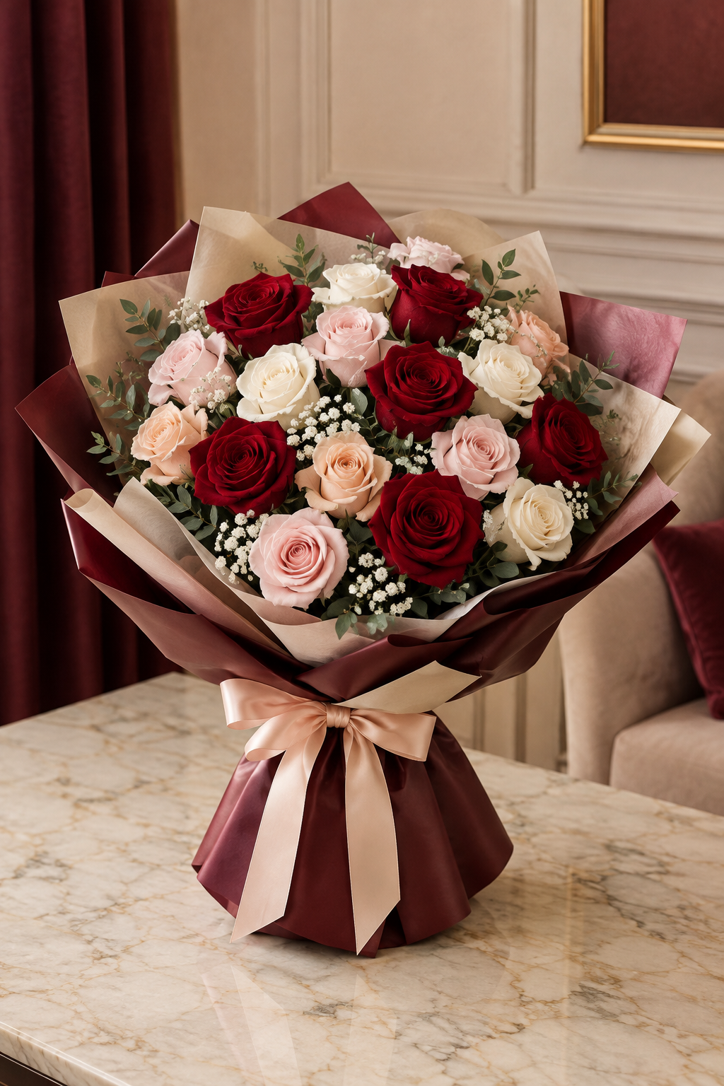Luxury anniversary hand tied rose bouquet