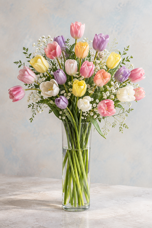 Pastel tulip apology bouquet