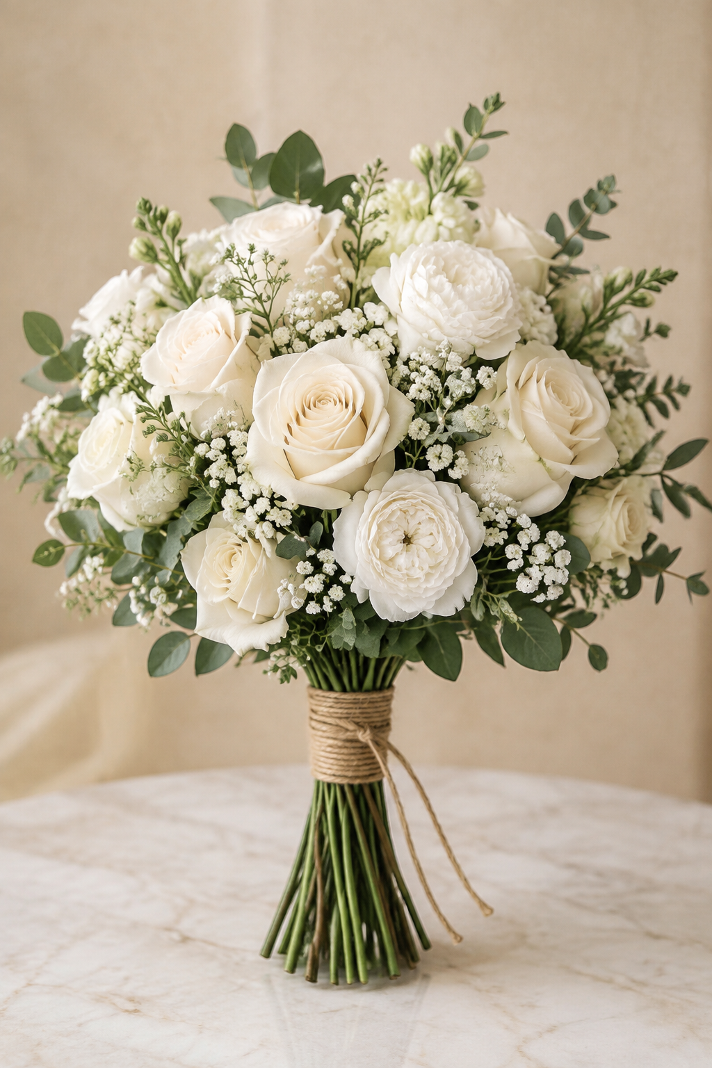Pure Ivory – Classic Cream Rose Bridal Bouquet