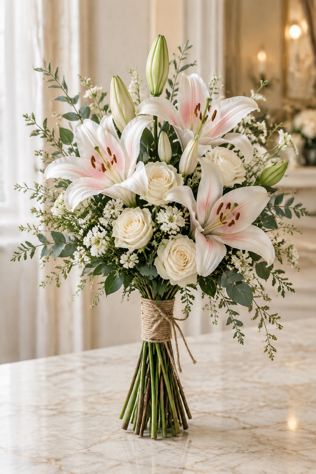 Lily Grace – White Lily & Ivory Rose Bridal Bouquet