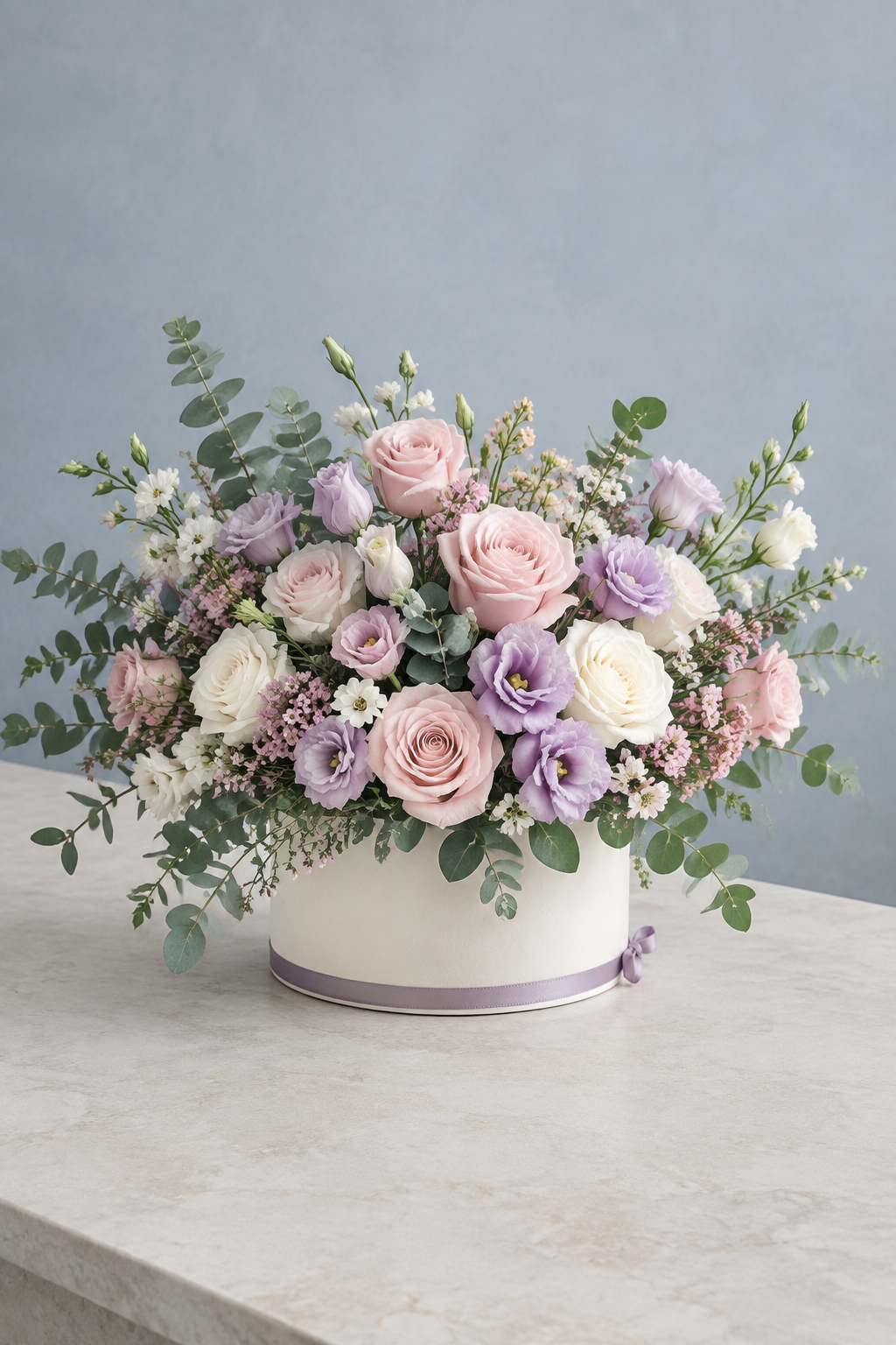Lavender Bloom Box – Blush & Lavender Rose Round Box