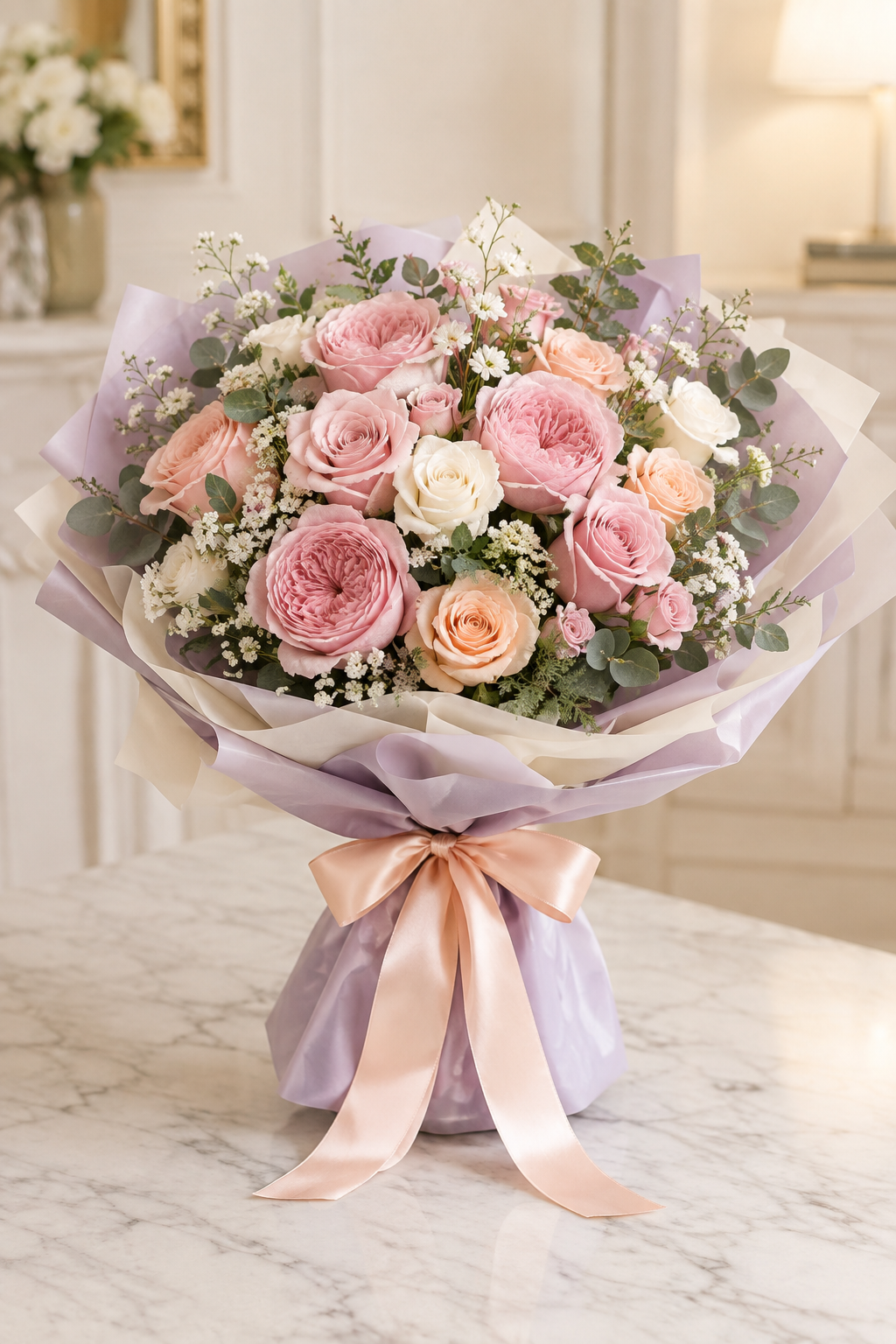 Blush Garden Kiss – Pink Garden Rose Bouquet