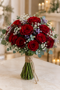 Crimson Vow – Red Rose & Gypsophila Bridal Bouquet