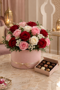 Premium festive flower and chocolate gift arrangement