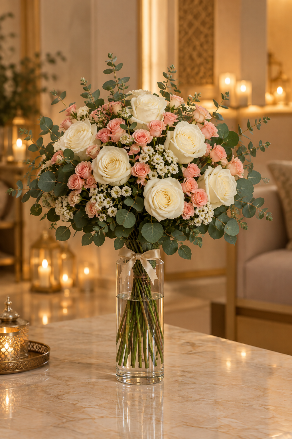 Premium luxury festive glass vase arrangement
