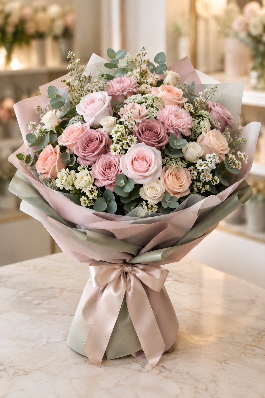 Luxurious Mixed Rose Bouquet with Satin Bow