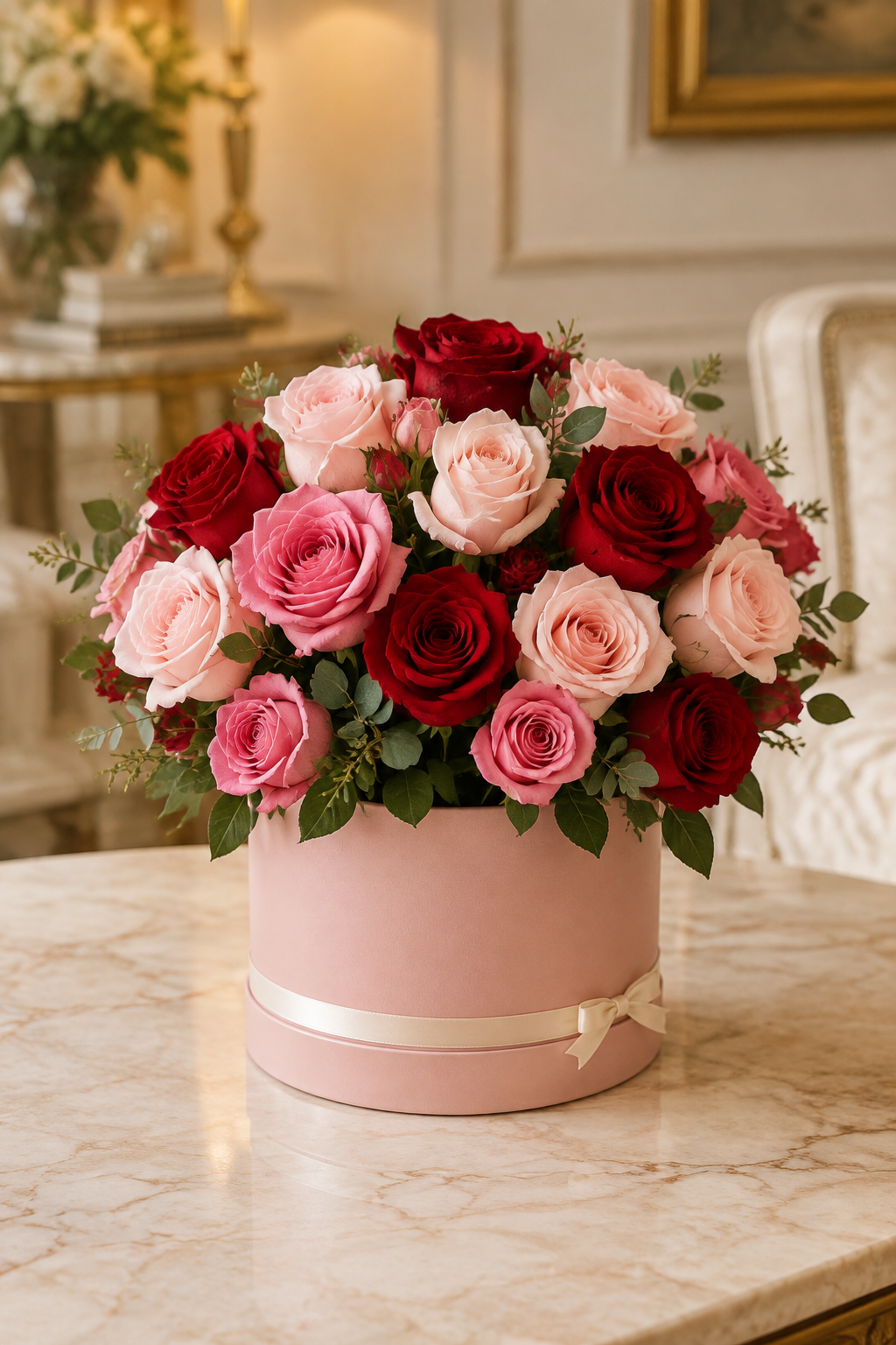 Rose Couture – Pink & Red Rose Hatbox