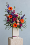 Sunset Vibes – Orange Gerbera & Purple Flower Box