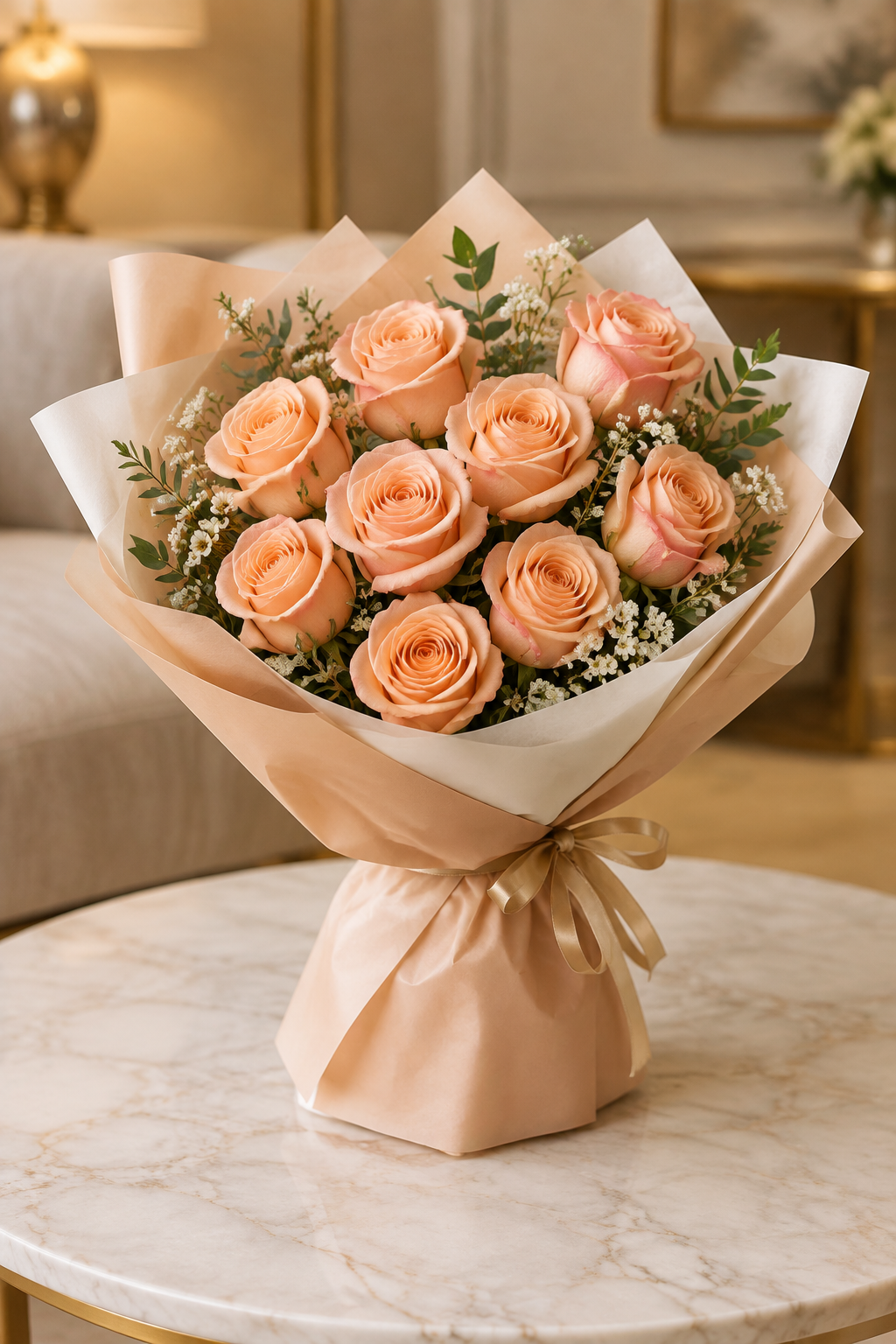 Peach Charm – Peach Rose Bouquet