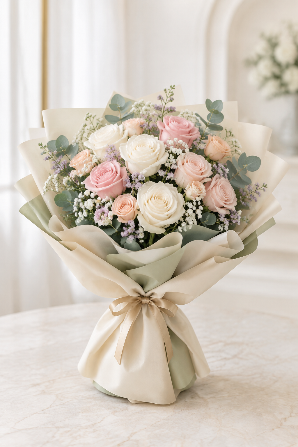 Ivory Blush Elegance – Wrapped Bridal Bouquet