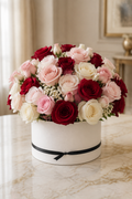 Red blush and ivory rose hatbox