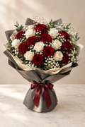 Classic red and white rose bouquet for him