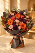 Dramatic Garden – Orange Gerbera & Burgundy Rose Bouquet
