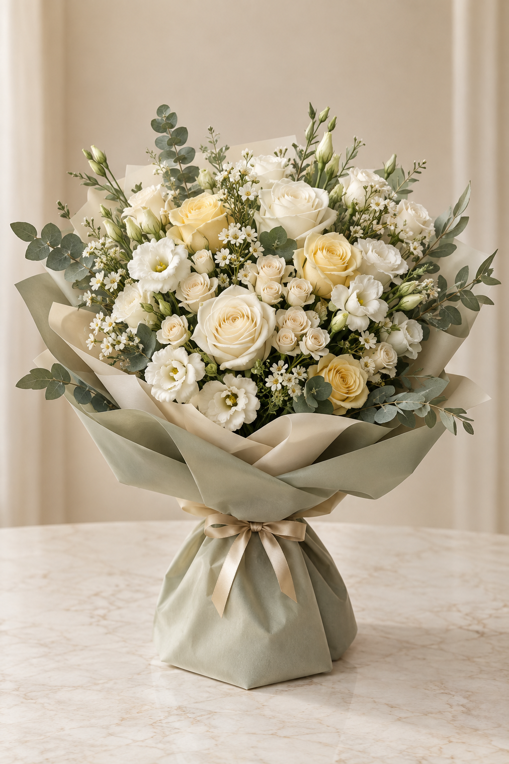 Cream Serenade – White & Cream Rose Bouquet