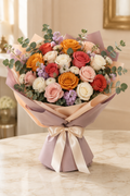 Golden Hour – Orange & Coral Rose Bouquet