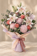 Coral Lily Joy – White Lily & Coral Rose Bouquet